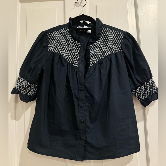 The Shirt by Rochelle Behrens Navy Blue Blouse - Picture 5 of 7